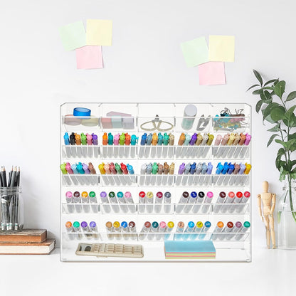 MotiMind Acrylic Pen Organizer Storage for 250 Markers Vertical Marker Organizer Acrylic Pen Display Holder for Office Desk Desktop Stationery Pencil Storage, Clear, 13 x 4 x 12.4 Inch