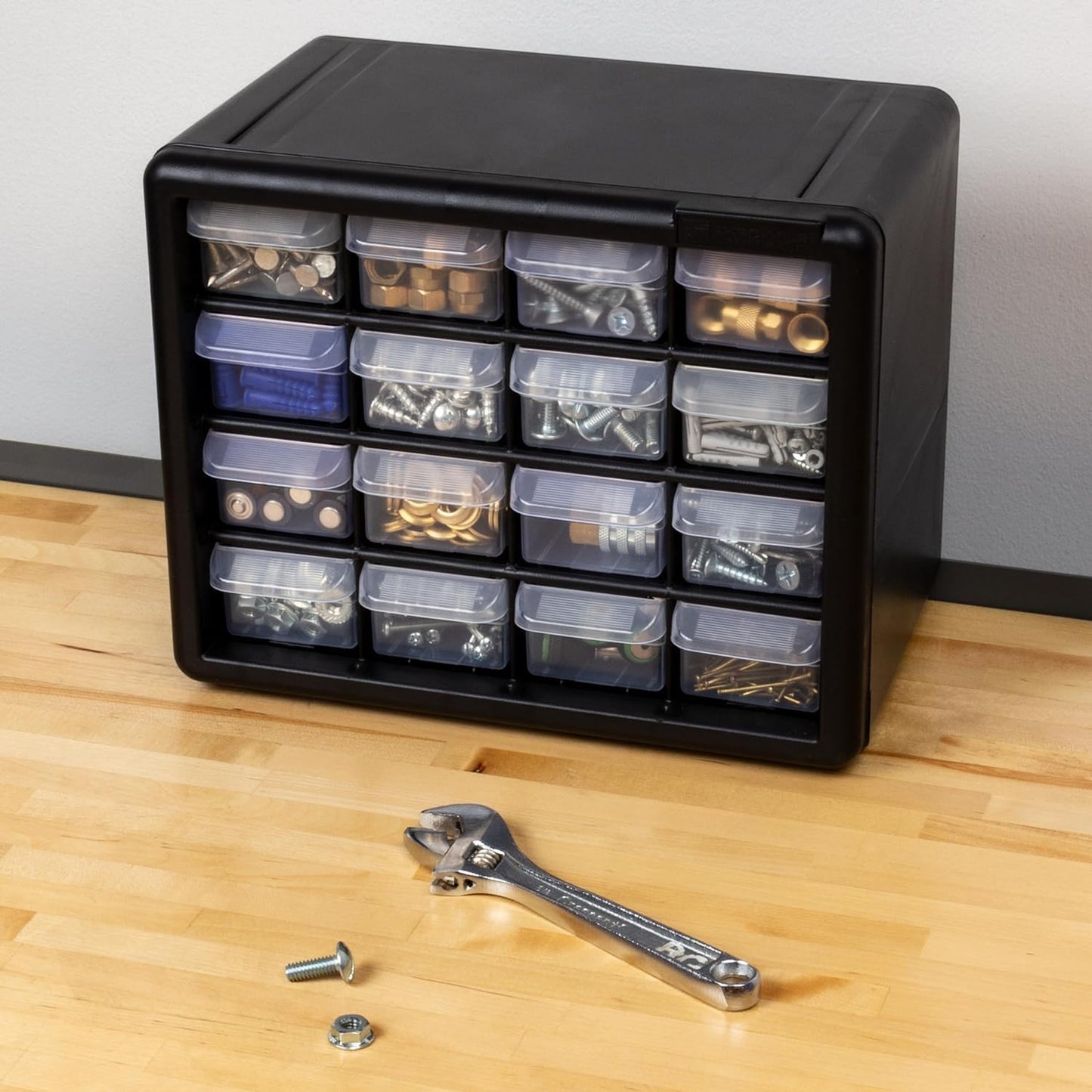 Akro-Mils 24-Drawer Plastic Drawer Storage Cabinet for Garage Organization, Bead Organizer, Building Bricks Storage, Teacher Toolbox, Makeup Organizer, 20" W x 6" D x 16" H, 10124 Black