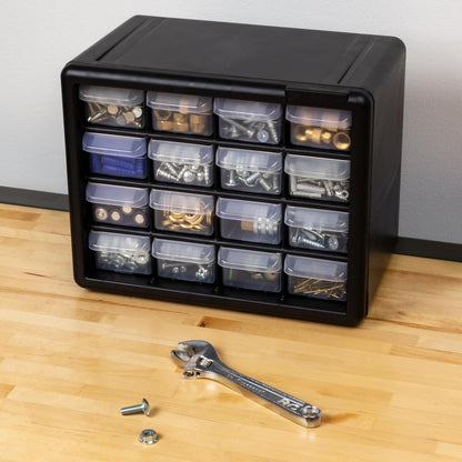 Akro-Mils 24-Drawer Plastic Drawer Storage Cabinet for Garage Organization, Bead Organizer, Building Bricks Storage, Teacher Toolbox, Makeup Organizer, 20" W x 6" D x 16" H, 10124 Black