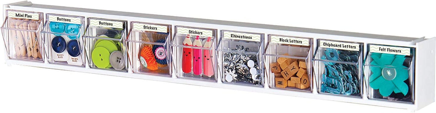 Deflecto Interlocking Tilt Bin, 9 Bin Unit, Clear and White, 23-5/8” x 3-5/16” x 2-5/8” (20903OP)