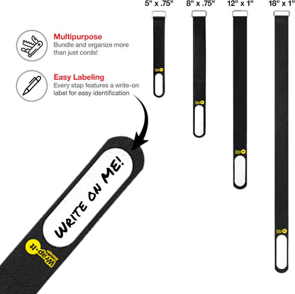 Wrap-It Storage Cinch-Straps, 5" 20 Pack (Red), Features Metal Buckle and Write on Label for Easy Cord Identification and Cable Management, Reusable Multi-Purpose Securing Cinch Straps