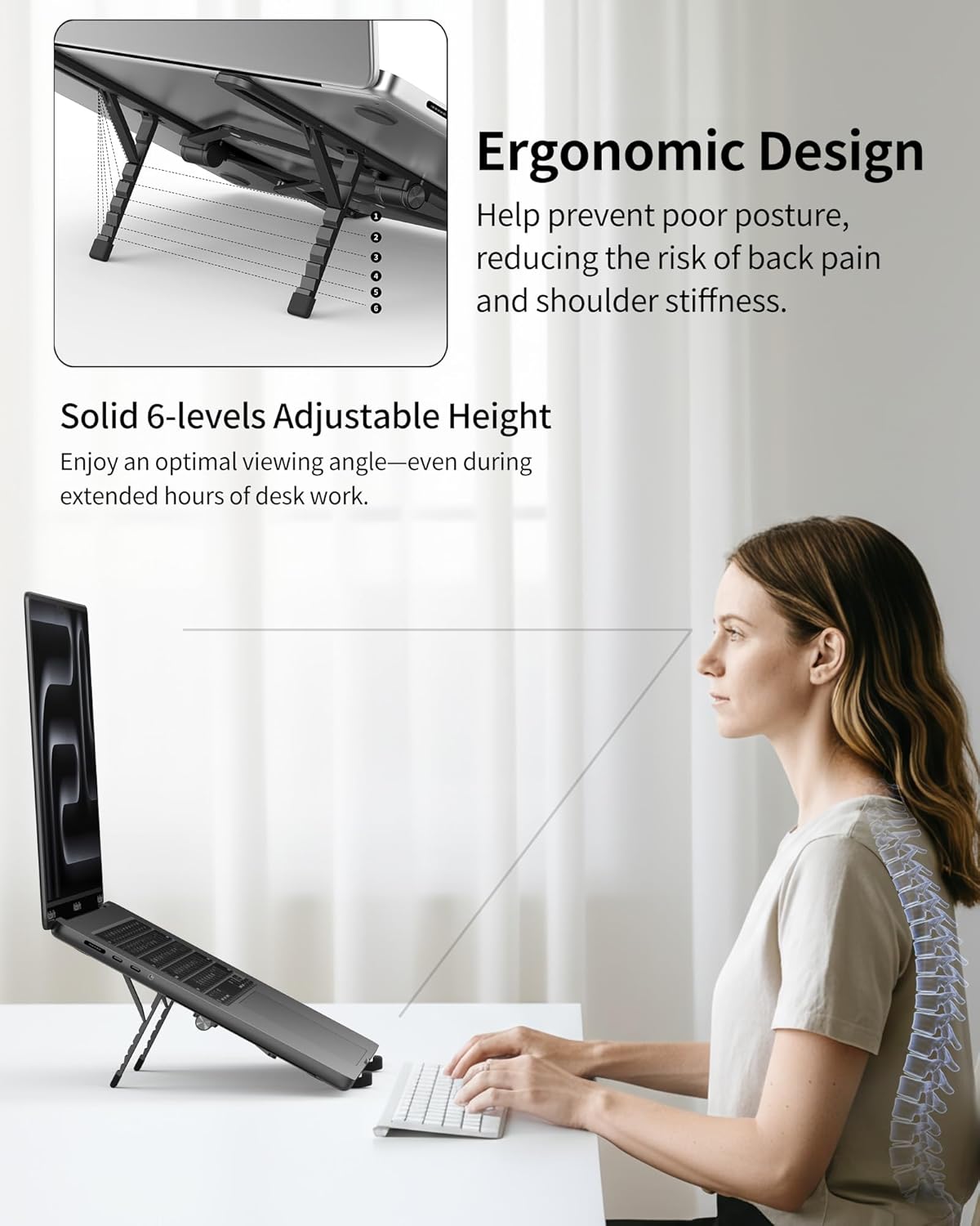 SODI [Ultra Compact] Foldable & Portable Laptop Stand for Desk, Lightweight Tablet Stand for Business Travel, Library, Cafe, 6 Level Height Ergonomic Aluminum Computer Holder for 10-16" Laptops