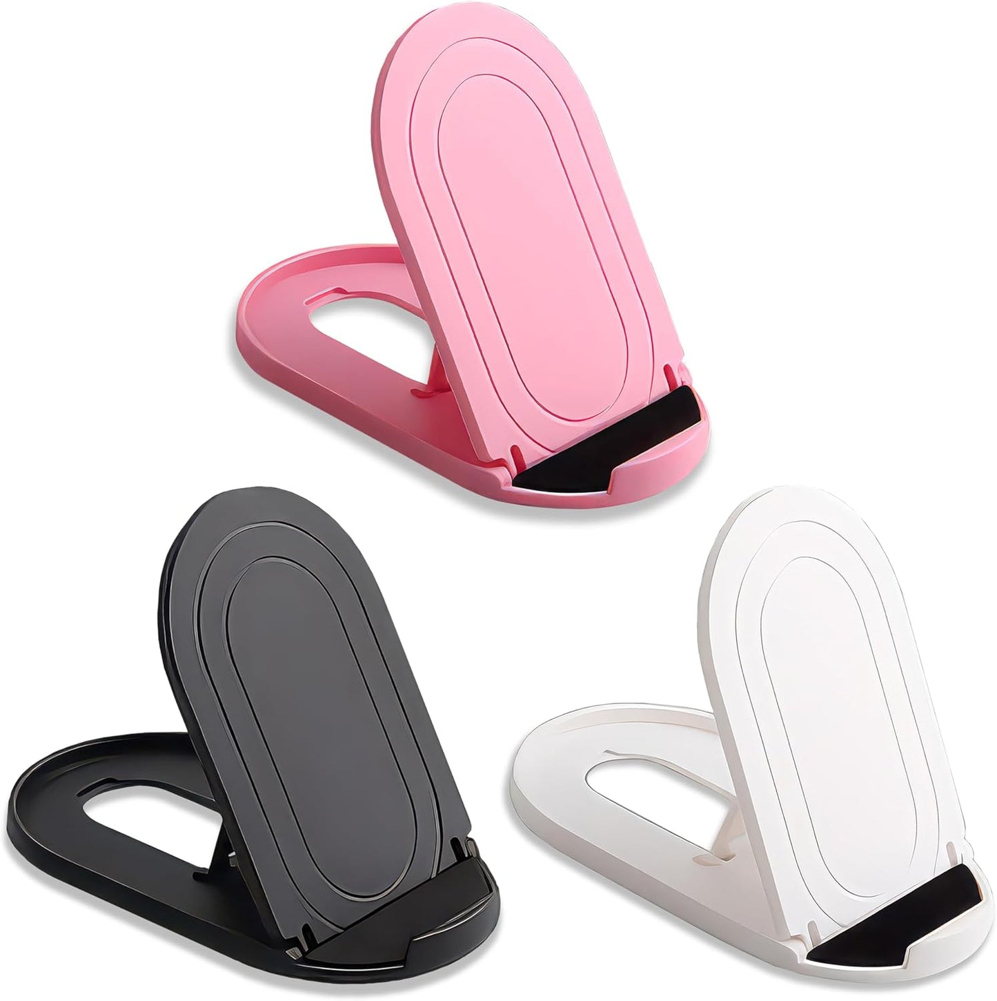 3 Pack Portable Cell Phone Stand Holder for Desk, Foldable Pocket-Sized Mount, Adjustable Multi Angle Stand for iPhone 16 15 14 13 Pro Max, 4-10”iPad Smartphone, Pink & Blue & Yellow