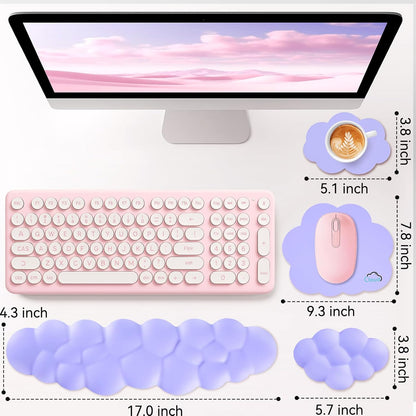 Sushret Cloud Wrist Rest for Computer Keyboard, 4-in-1 Memory Foam Leather Cloud Keyboard Wrist Rest and Mouse Pad Set with Ergonomic Support for Arm and Palm Cushion, Gaming/Work Setup, Rainbow
