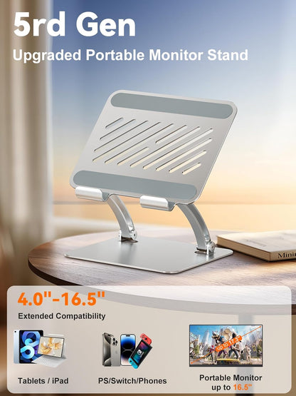 tounee Tablet Holder Stand, Dual Rod Adjustable Aluminum Desktop Stand, Compatible with 4.7-16.9" iPads, Surface Tablets, Portable Monitors, Kindle & More (Gray)