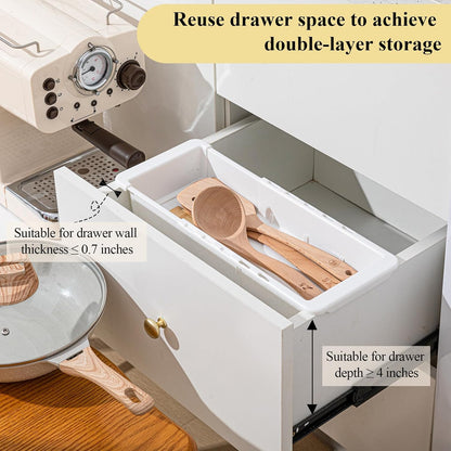 3 Pcs Expandable Drawer Organizer Bins Adjustable Deep Drawer Hanging Organizer Tray Expandable 11.4 to 18.1 Inches Plastic Dividers Storage for Office Bathroom Bedroom Kitchen Desk, White