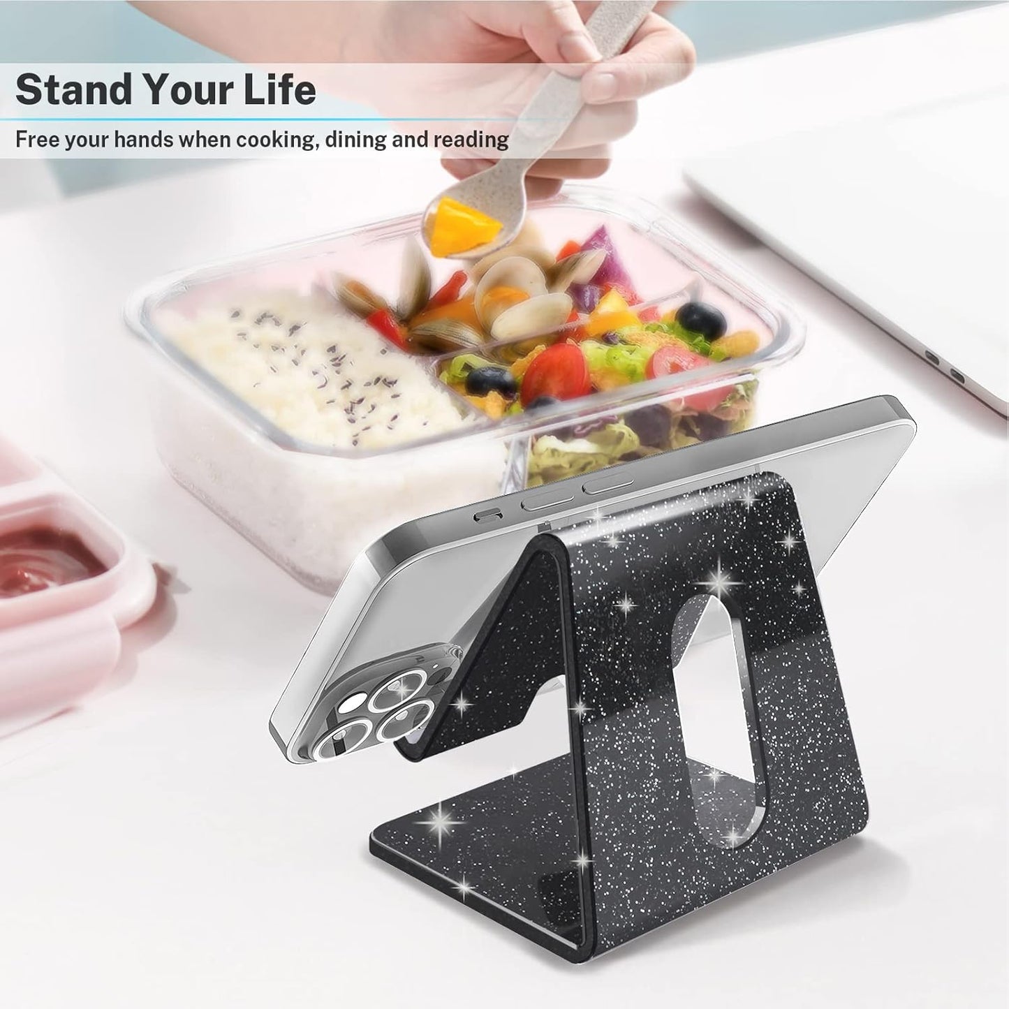 Crpich Acrylic Cell Phone Stand, Portable Clear Phone Stand for Desk, Compatible with Phone16 15 14 13 Pro Max Mini 12 11 Plus SE, Switch, Android Smartphone, Pad, Tablet, Desk Accessories