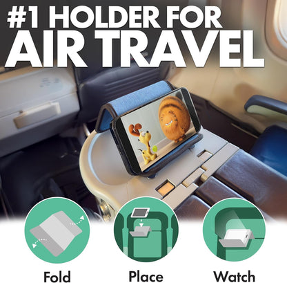 Flight Flap Airplane Phone Holder, Flexible Cell Phone Holder, Folding Cellphone Stand for Desk, Bed, Office, Treadmill - Airplane Gadgets for Long Travel Accessories - Plane Essentials (Silicone)