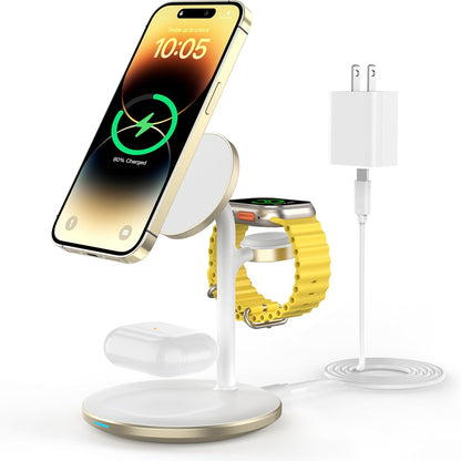 XooFly 3 in 1 Wireless Charging Station for Apple Devices, Fast Wireless Mag-Safe Charger Stand with 20W Adapter for iPhone 17 16 15 14 13 12 Pro Max/Air/Plus/Pro,iWatch,AirPods-Gift for Wife&Husband