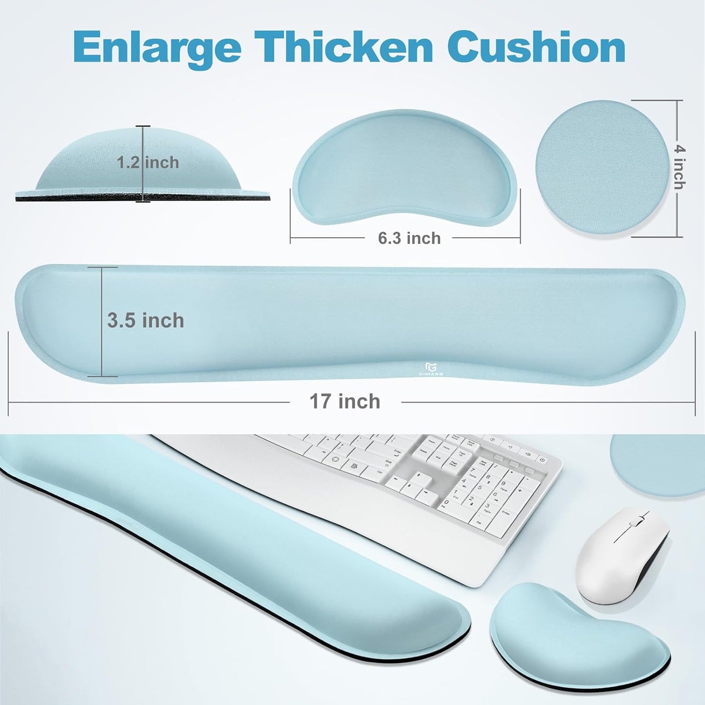 Gimars Upgrade Enlarge Silky and Superfine Fabric Gel Memory Foam Keyboard Wrist Rest Set, Ergonomic Keyboard Mouse Wrist Support for Typing Pain Relief, Comfort for Office, Gaming, Computer