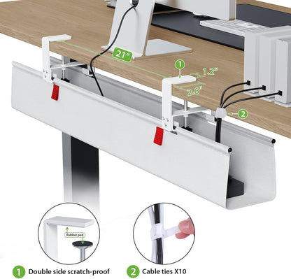 KEEGH Extra Large 48" Under Desk Cable Management Tray - Under Desk Cord Management - Clamp/Screw Mount - Support Upto 70lbs - Fabric Wire Management - Cable Raceways Tray Cord Hiders for Office/Home