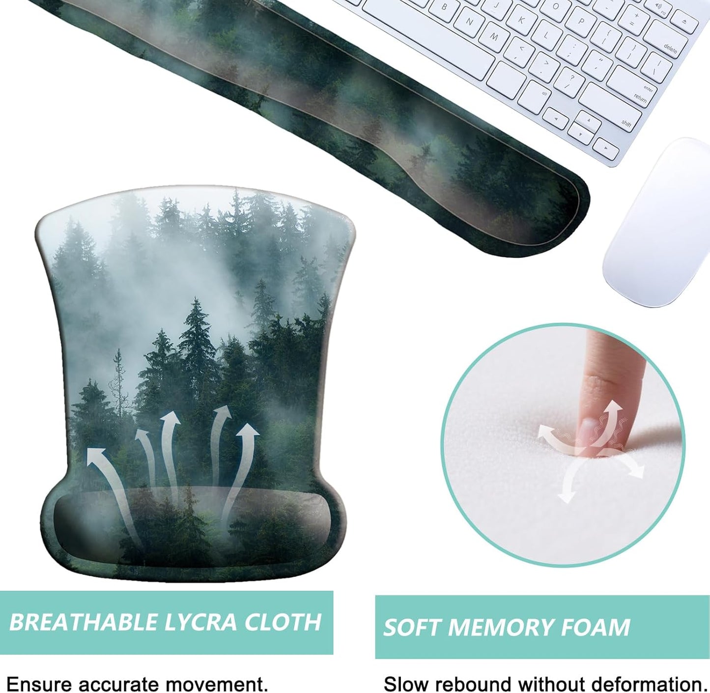 Keyboard Wrist Rest Pad Mouse Pad with Wrist Support Set of 3, Gaming Mousepad with Non-Slip Rubber Base, Ergonomic Memory Foam Mouse Cushion Support for Home Office Laptop Computer, Navy Blue