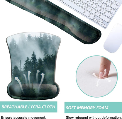 Keyboard Wrist Rest Pad Mouse Pad with Wrist Support Set of 3, Gaming Mousepad with Non-Slip Rubber Base, Ergonomic Memory Foam Mouse Cushion Support for Home Office Laptop Computer, Navy Blue