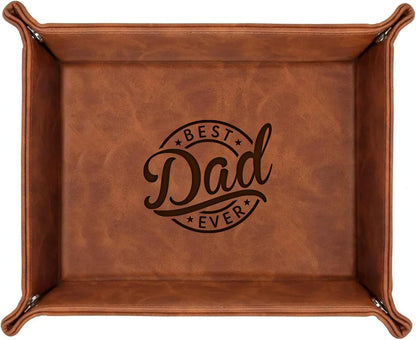 Personalized Engraved Leather Tray for Men with Engraved Name, PU Leather Valet Organizer for Dad, Custom Gift for Him, Custom Catchall Tray for Desk, Office, Accessories Travel Organizer for Men