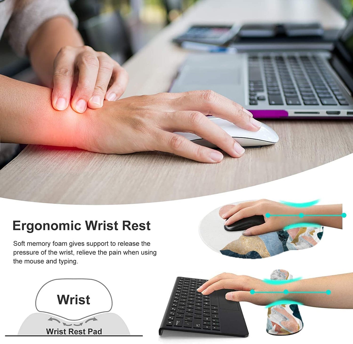 LATEEFAH Mouse Pad with Wrist Rest, 3-in-1 Gaming Mouse Pad, Keyboard Wrist Rest, Ergonomic Memory Foam Mousepad with Wrist Support for Computer Keyboard