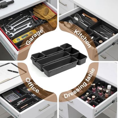 9 Pcs Stackable Drawer Organizer Trays Set, Versatile Desk and Vanity Drawer Organizer Trays, Storage Bins for Makeup, Bathroom, Bedroom, Kitchen and Office Stackable Storage Trays