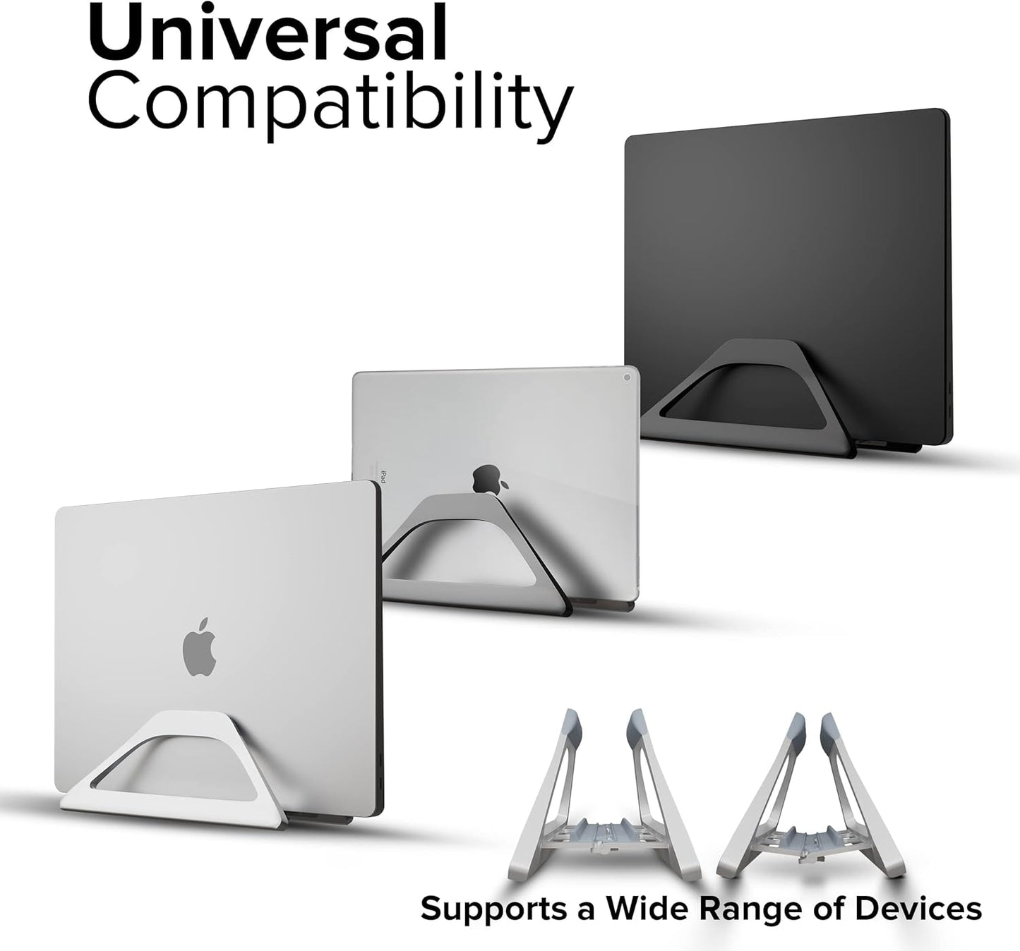 Elestoria Aluminum Vertical Laptop Stand with Gravity Auto-Lock – Adjustable Laptop Holder Vertical fits MacBook Pro/Air, Chromebook & Gaming Laptops up to 17.3" – Space-Saving Desktop Dock - Silver