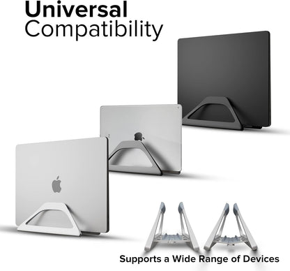Elestoria Aluminum Vertical Laptop Stand with Gravity Auto-Lock – Adjustable Laptop Holder Vertical fits MacBook Pro/Air, Chromebook & Gaming Laptops up to 17.3" – Space-Saving Desktop Dock - Silver