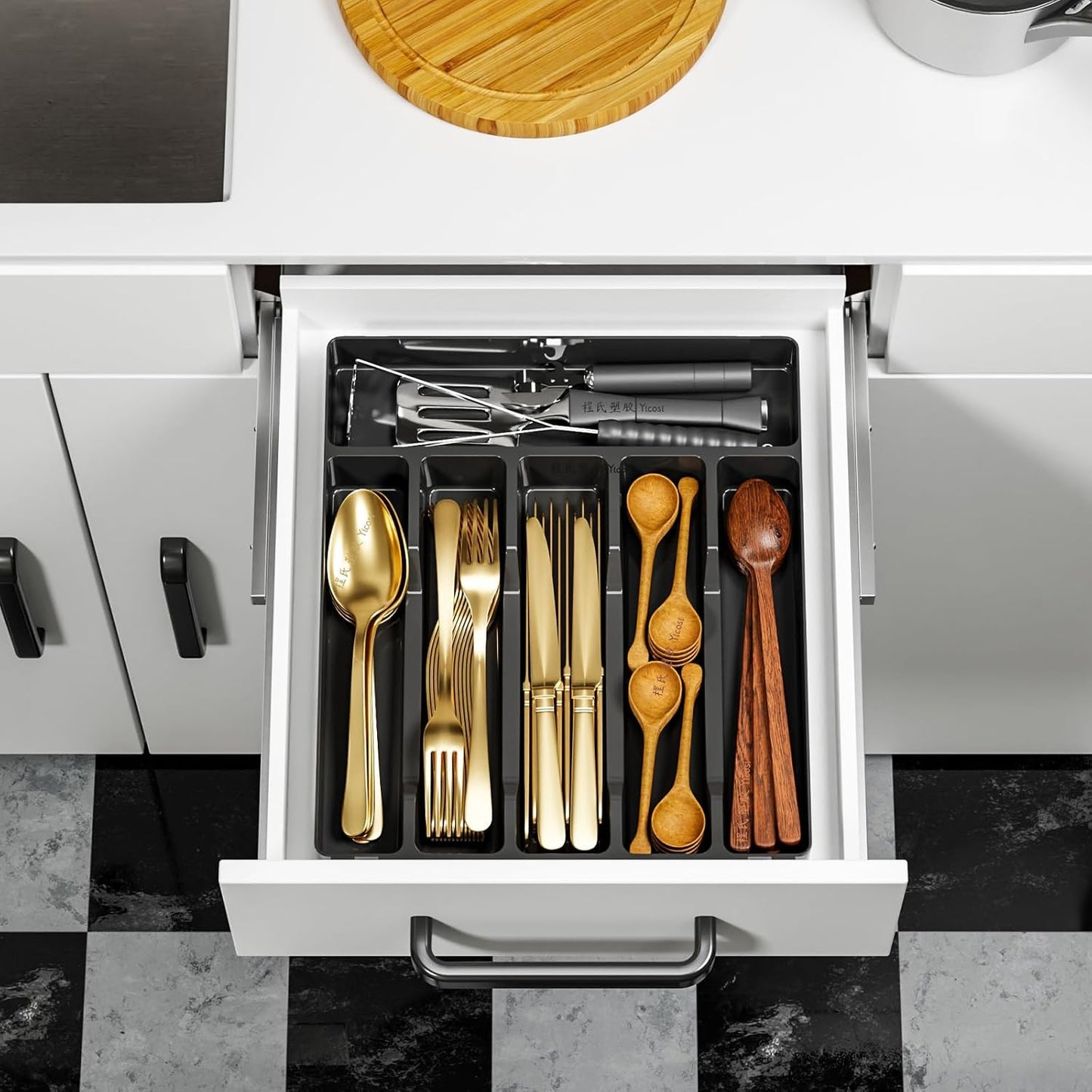 Clear Silverware Organizer for Kitchen Drawers,BPA Free Cutlery Drawer Organizer,6 Slots Plastic Utensils Organizer Suitable as In-Drawer Silverware Holder and Tray,Flatware,Knife,Fork,Spoon Organizer
