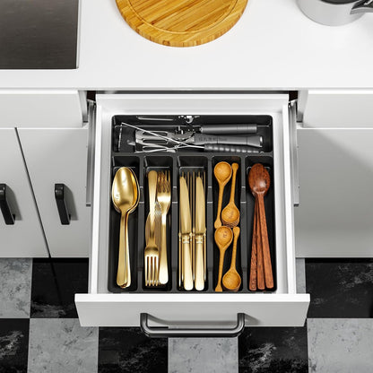Clear Silverware Organizer for Kitchen Drawers,BPA Free Cutlery Drawer Organizer,6 Slots Plastic Utensils Organizer Suitable as In-Drawer Silverware Holder and Tray,Flatware,Knife,Fork,Spoon Organizer