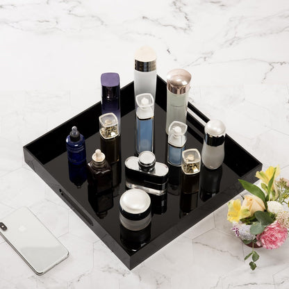 KEVLANG Clear Sturdy Acrylic Serving Tray with Handles-12x16Inch-Serving Coffee,Appetizer,Breakfast,Butler-Kitchen Countertop -Makeup Drawer Organizer-Vanity Table -Ottoman