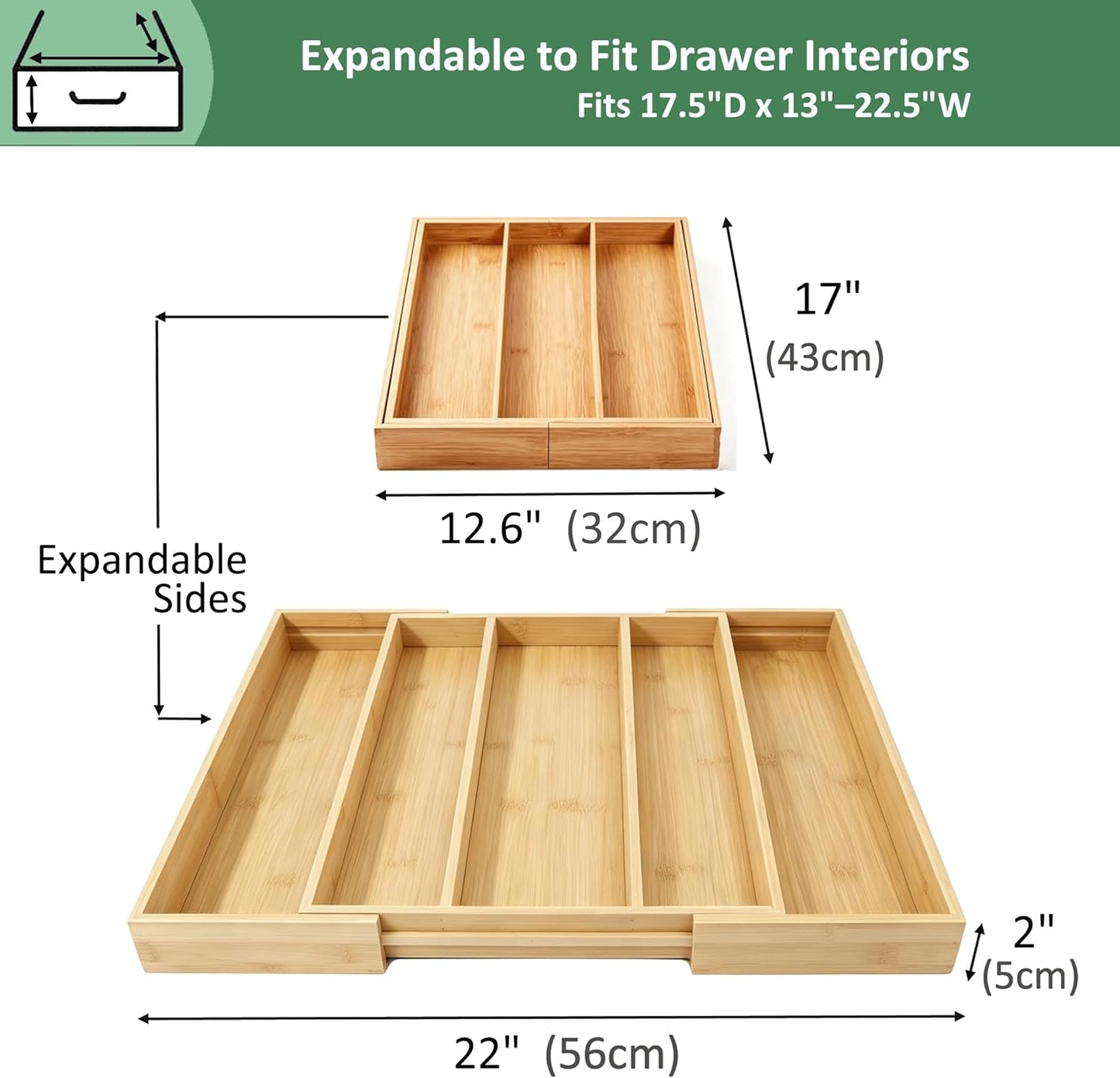 Utoplike Bamboo Expandable Kitchen Drawer Organizer, Adjustable Utensil Holder and Cutlery Tray Organiser, Drawer Divider for Silverware, Flatware, Knives in Kitchen, Bedroom, Living Room, 5 Slot