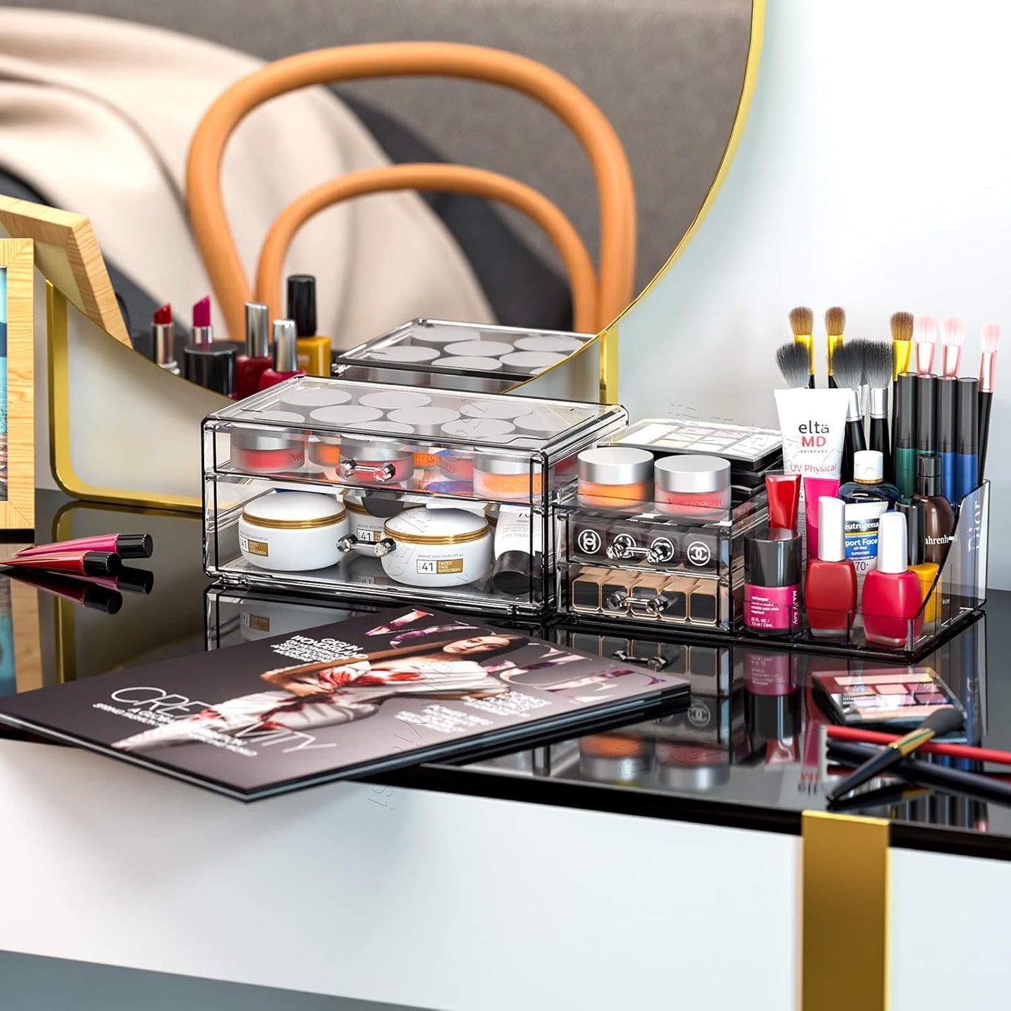 SUOXING Clear Acrylic Makeup Organizer for Vanity,Bathroom,Dresser,6 Drawer Cute Make up Organizers for Counter,Plastic Countertop Makeup Storage for Beauty,Jewelry,Brush,Cosmetic,Skin Care Organizer