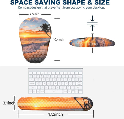 Ergonomic Mouse Pad and Keyboard Wrist Rest with Massage Design, Space-Saving Mouse Pad Wrist Support, Memory Foam Wrist Rest with Non-Slip PU Base for Computer Desk, Black