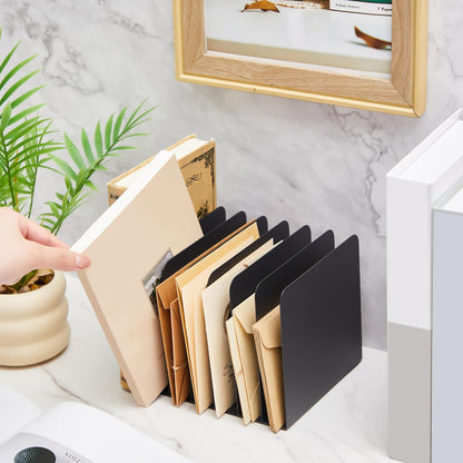 Suzile Metal Desktop File Organizer, 15 Compartments, Vertical File Sorter, Black, 5.79 W x 15.75 L x 5.41 H, Office, Reception Areas, Workspace