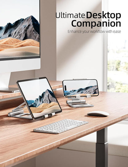 Nulaxy Aluminum Dual Foldable iPad Stand, Fully Adjustable Desktop Tablet Holder, Tablet Accessories for Office Kindle Compatible with Mobile Devices iPad Pro/Air/Mini, iPhone Pro/Max/Plus, Black