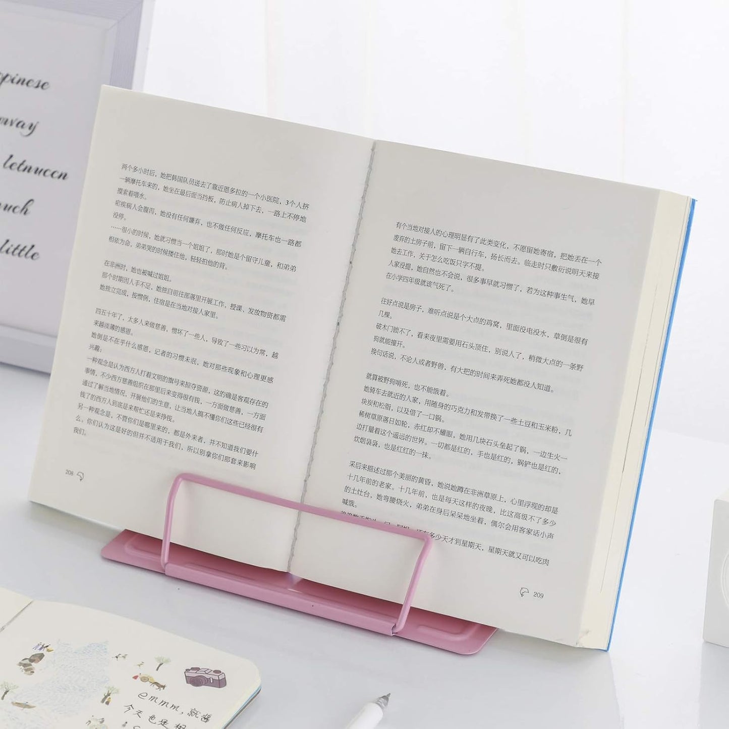 MSDADA Desk Book Stand Metal Reading Rest Book Holder Adjustable Cookbook Documents Holder for Recipes Textbooks Tablet Music Books, Mom Gifts, Gifts for Grandma Mom Mothers Day(Light Purple)