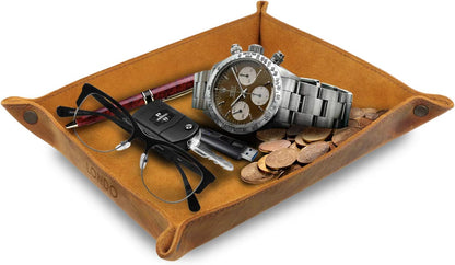 Londo Genuine Leather Tray Organizer - Practical Lightweight Water Resistant Computer Table Desk Storage Box for Wallets, Watches, Keys, Coins, Cell Phones and Office Equipment