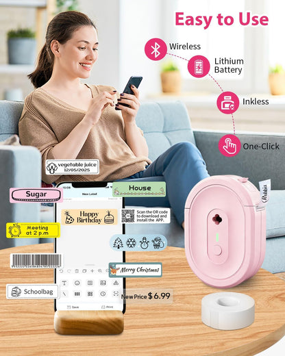 Label Maker Machine with Tape, N12 Portable Bluetooth Label Printer, Wireless Mini Label Makers Thermal Sticker with Multiple Templates for Home, Kitchen, School, Office Organization, Green