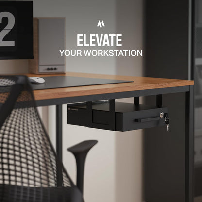 Under Desk Drawer Slide-Out – Lockable Metal Storage Drawers with Cable Management for Office & Home (Double, Bracketed)