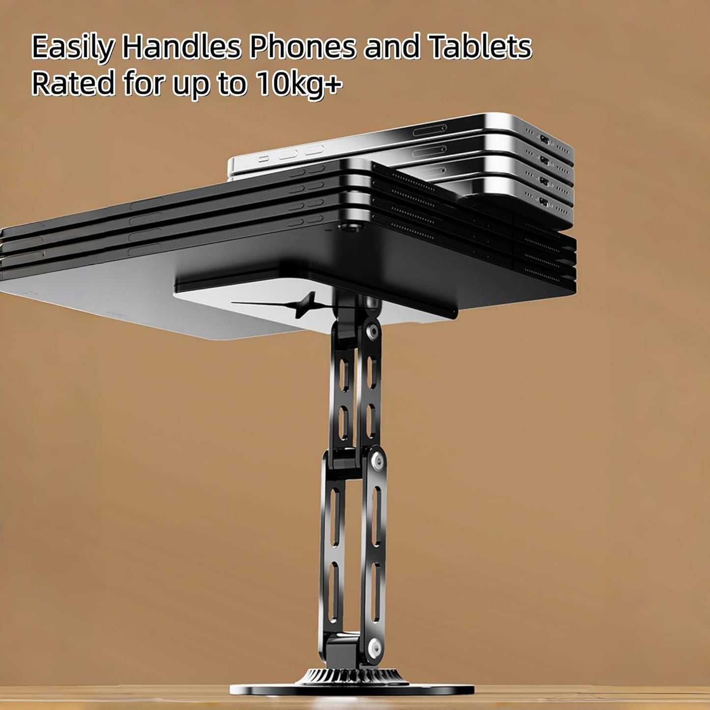 All-Metal Cell Phone Stand 360° Rotatable & Height Adjustable - 25KG Super Load-Bearing, Foldable Desk Stand for Phone, Compatible with iPhone 17/16/15/14, Nintendo Switch, Silver