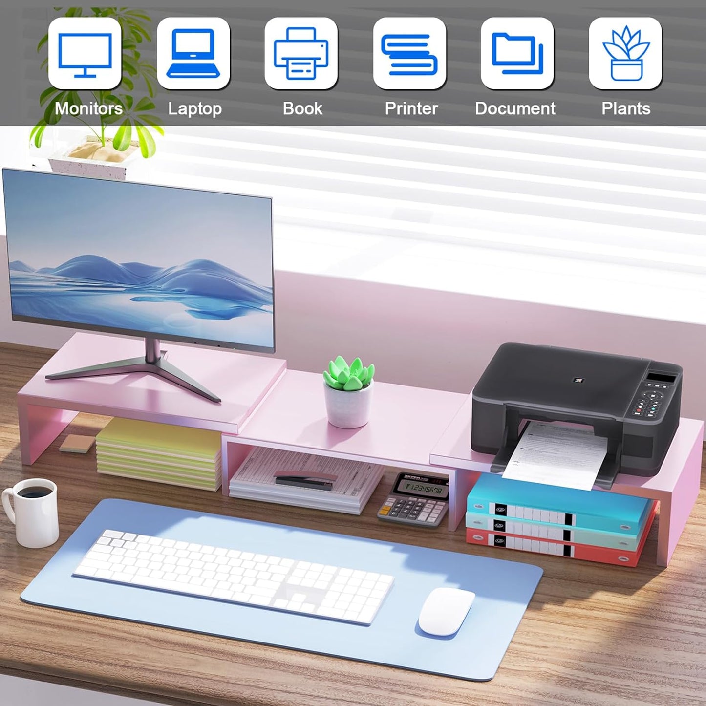Desk Organizers and Accessories, Dual Monitor Stand Riser, Monitor Desk Shelf for Desktop Organization (Black)