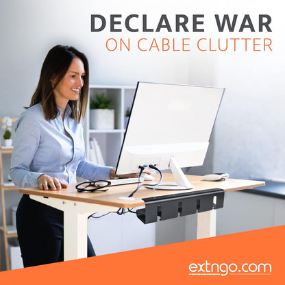 Under Desk Cable Management Tray [2 Pieces] - Carbon Steel Desk Wire Organizer [16x4x4 in] - No Drilling Wire Management Under Desk with Glue Dots - Elegant Underdesk Tray