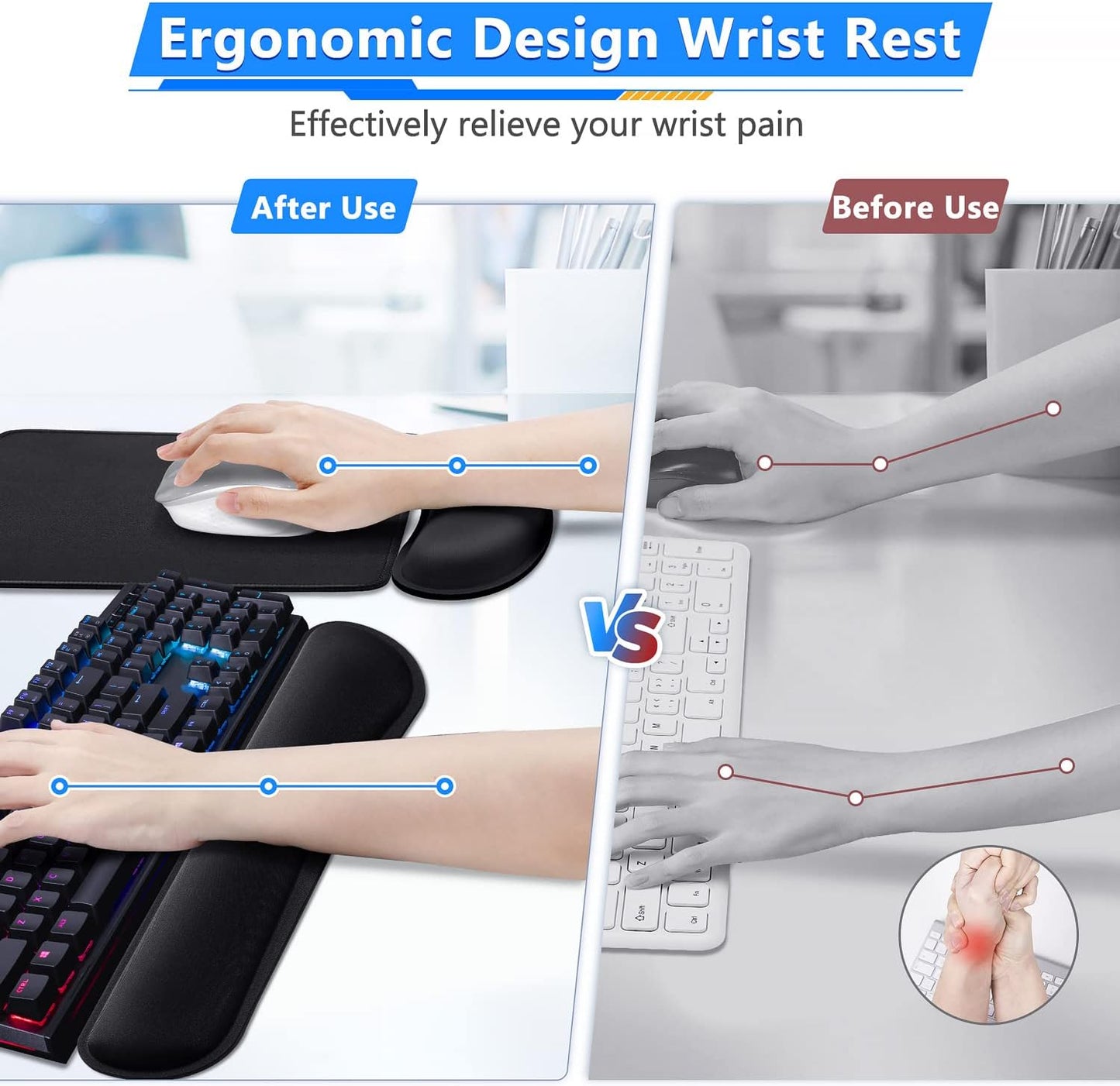Gimars Upgrade Enlarge Silky and Superfine Fabric Gel Memory Foam Keyboard Wrist Rest Set, Ergonomic Keyboard Mouse Wrist Support for Typing Pain Relief, Comfort for Office, Gaming, Computer