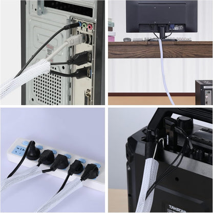 AGPTEK White Cable Sleeve, 2 Pack 5ft - 1.2 Inch Cable Management, Desk Cord Cover Organizer Wire Hider for Computer TV Wire Loom Tubing, Pet Proof Cord Protector from Cat Dog Chewing, White