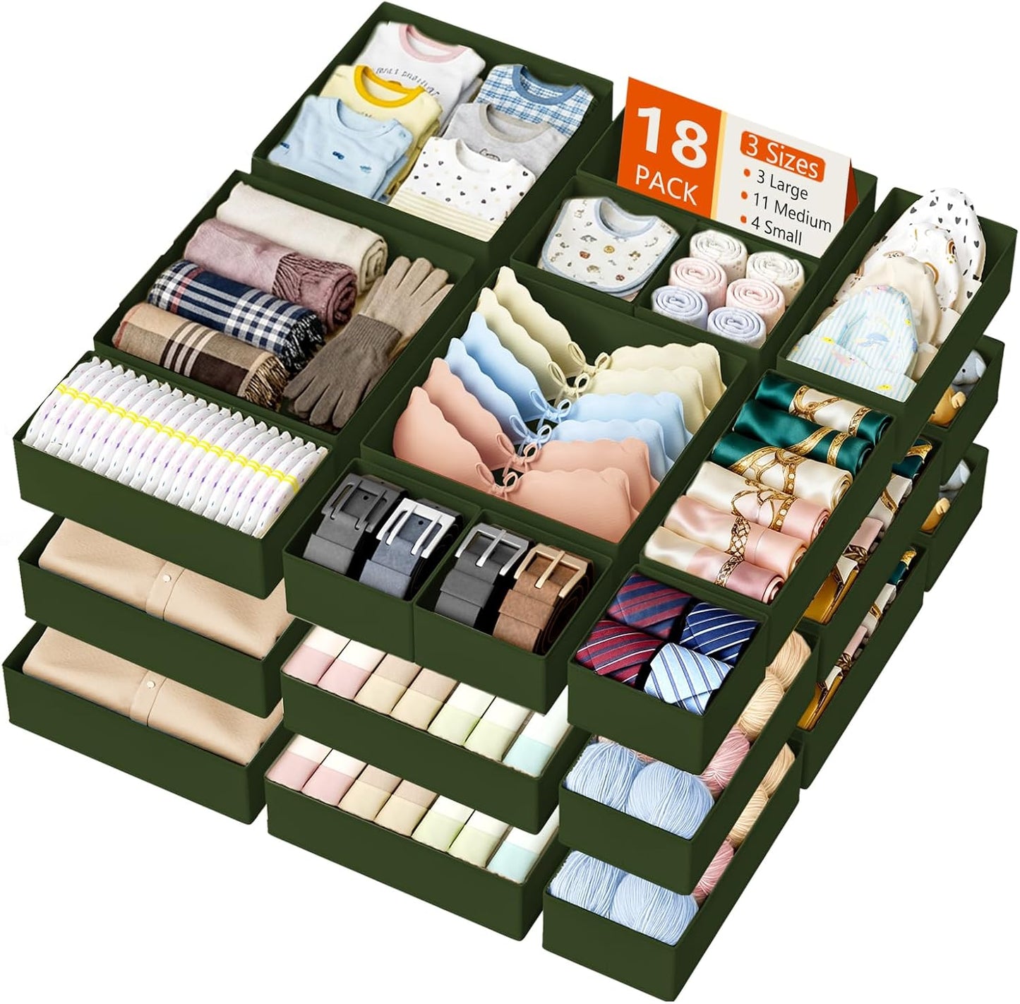 DIMJ Drawer Organizer Clothes - 20 Pack Closet Drawer Organizer Bins for Baby Clothes Storage, Fabric Dresser Organizer for Nursery Bedroom, Foldable Small Drawer Dividers for Underwear Socks
