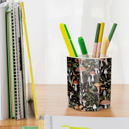 WAVEYU Ceramic Pen Holder for Desk Cute, Pencil Cup Pot Desk Organizer, Makeup Brush Holder for Women, Men, Kids, Desk Marble Decor for Office, Classroom, Home, Gray Golden