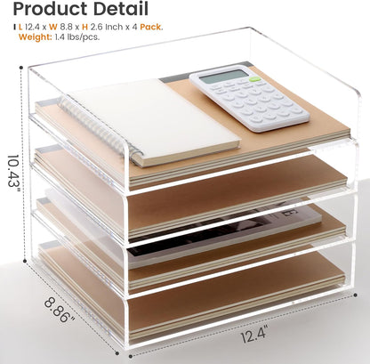 HeZone Paper Organizer Letter Tray, Clear Acrylic Paper Tray, School Teacher Office Supplies Organization, Stackable Desk File Organizer, Classroom Decor and Accessories-2 Pack…