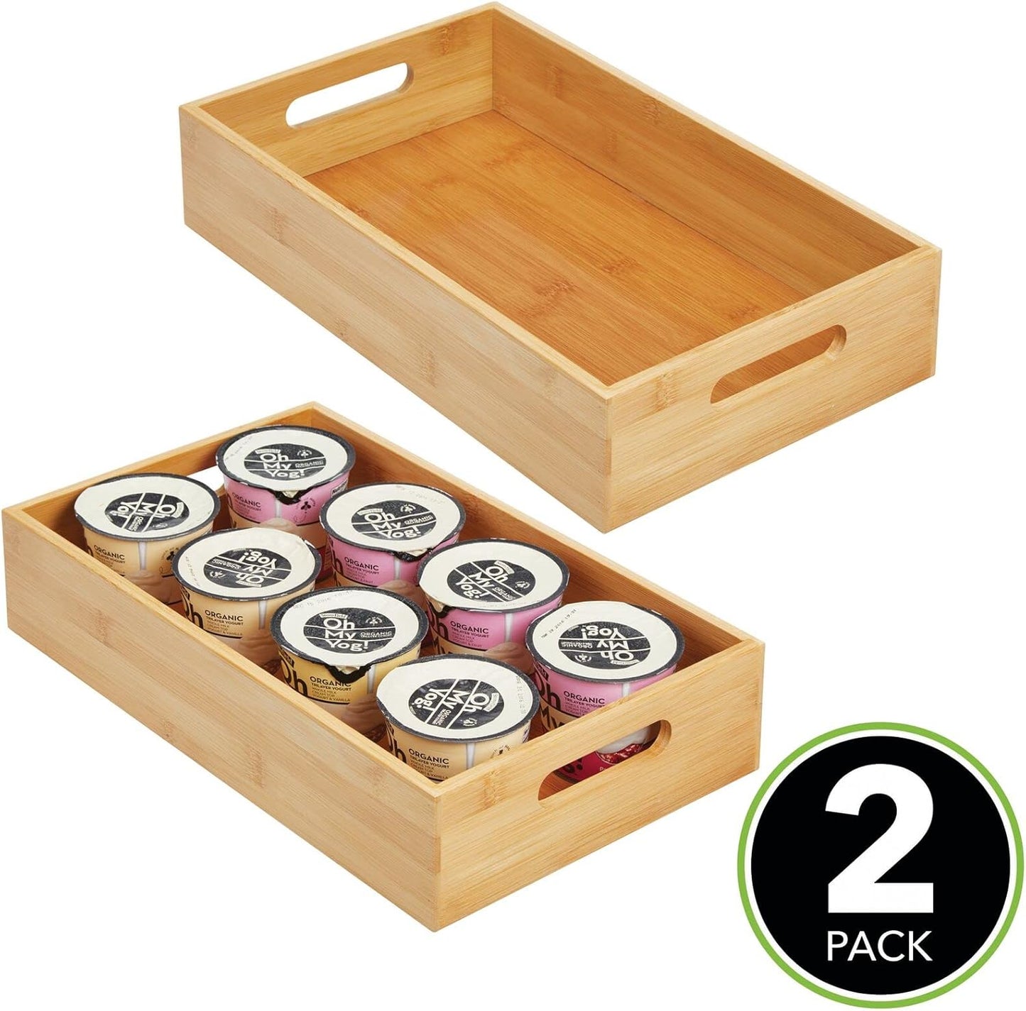 mDesign Kitchen Storage Box – Open-Top Bamboo Storage Tray with Handles – Versatile Cupboard Organiser for Shelves, Pantries, Surfaces and Cupboards – Natural