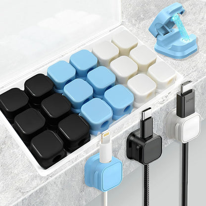 18 Pack Cord Organizer Holder,Magnetic Cable Clips Management, Easy Adhesive Phone USB Charger Cord Keeper, Hide Or Organize Desk Cable for Kitchen, Office, Car, Nightstand （Black）