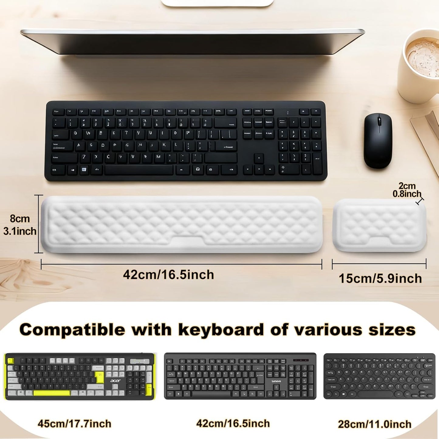 Keyboard Wrist Rest Mouse Wrist Support, Memory Foam Wrist Rest Pad for Computer Laptop, Ergonomic Wrist Cushion Support for Typing Pain Relief, Gaming Home Office, Pink