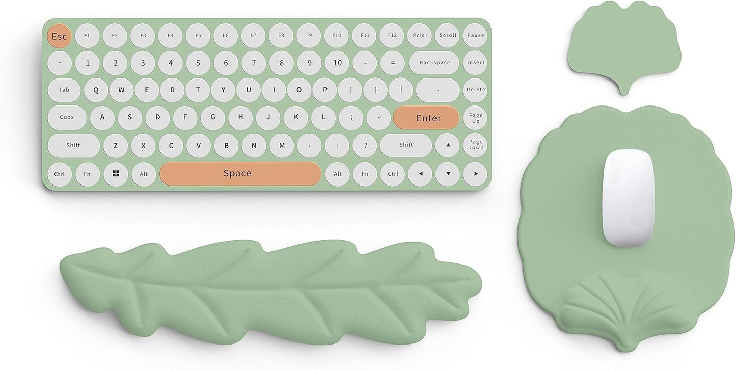 Keyboard Wrist Rest and Mouse Pad with Wrist Support Set, Ergonomic Leaf Shape Mouse Pad with Non-Slip Base, Pain Relief Memory Foam Mousepad for Computer,Laptop,Home Office, Green