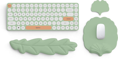 Keyboard Wrist Rest and Mouse Pad with Wrist Support Set, Ergonomic Leaf Shape Mouse Pad with Non-Slip Base, Pain Relief Memory Foam Mousepad for Computer,Laptop,Home Office, Green