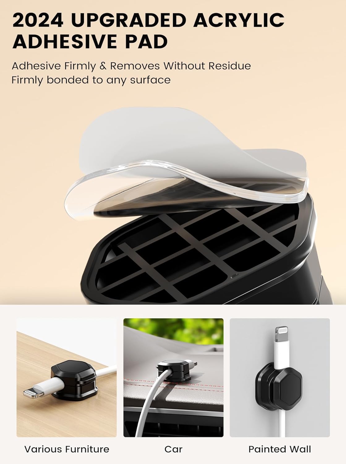 6 Pack Magnetic Cable Clips, Cable Smooth Adjustable Cord Organizer Holder, Hide Phone Charging Cable Keeper, Strong Adhesive Wire Charger Holder for Nightstand, Desk, Car, Office Supplies