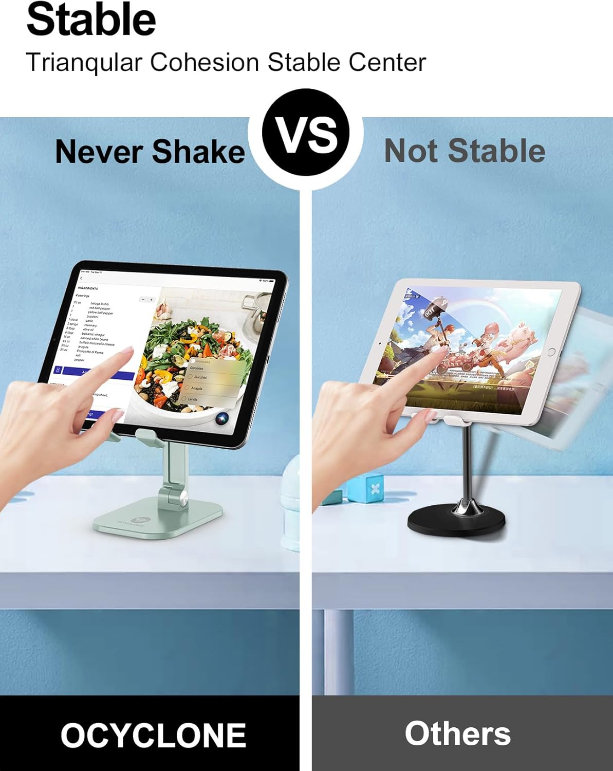 OCYCLONE Phone Stand, Adjustable Height and Angle Foldable Cell Phone Stand Holder for Desk, Taller iPhone Stand Compatible with 4.7"-13" Smartphones iPad Tablet, Black