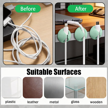 3PCS Cord Holder Cable Clips, Round Silicone Adhesive Cord Organizer Charger Holder Wire Management Keeper for Home, Nightstand, Desk, Office or Mouse, Light Green